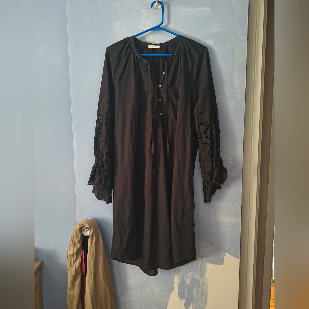 Hana San Livia Black Cotton Poplin Eyelet Dress L 42